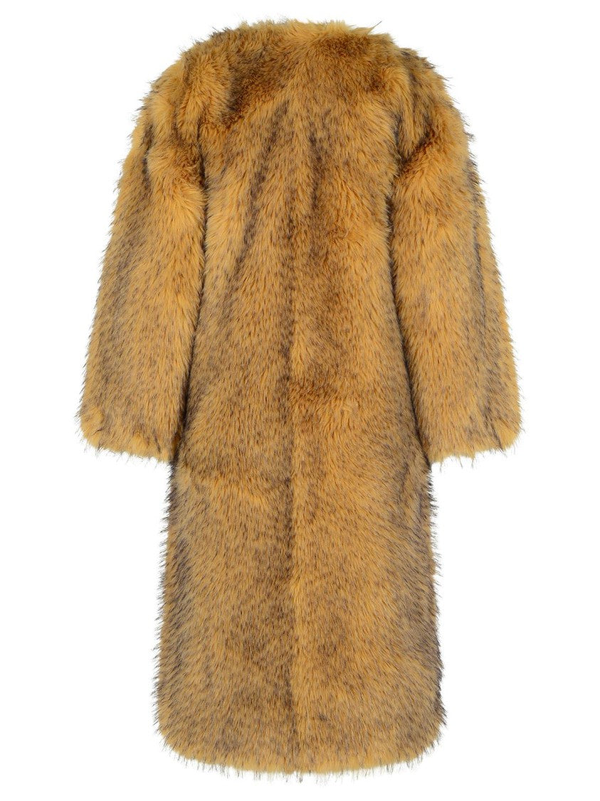 Rotate Bina' Beige Polyester Faux Fur Coat