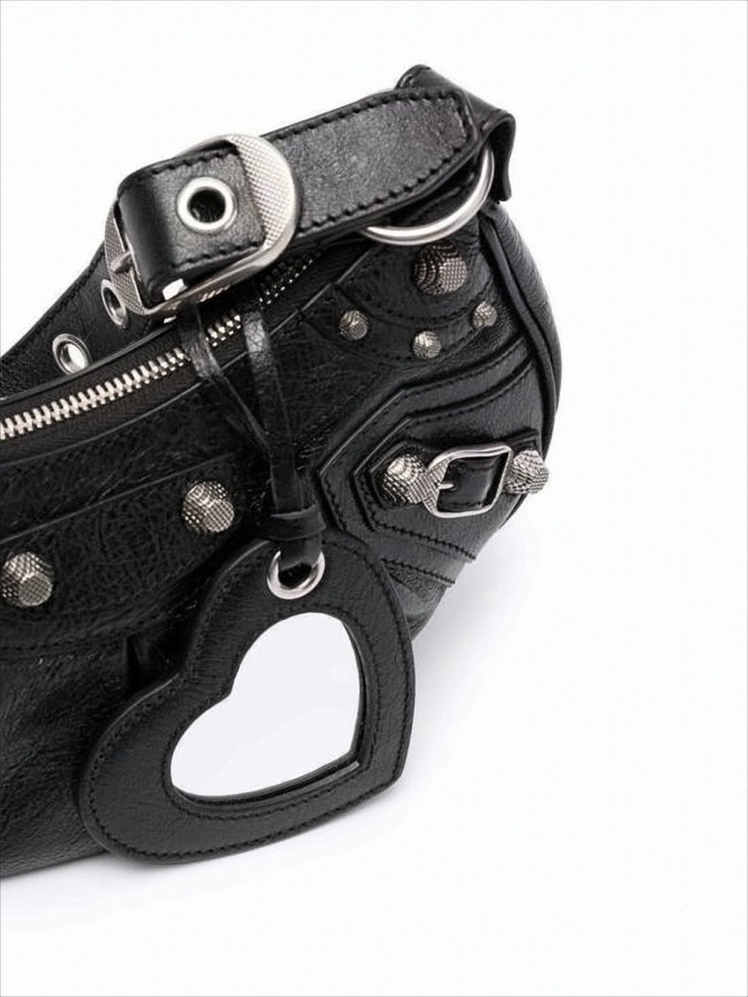 Balenciaga Crescent-Shaped Shoulder Bag With Textured Lamb Leather And Detachable Charm