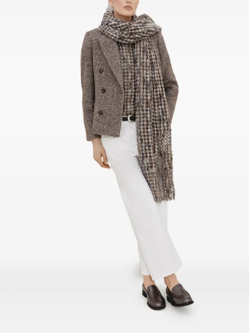 Brunello Cucinelli Open-Weave Short-Sleeved Top In Neutrals