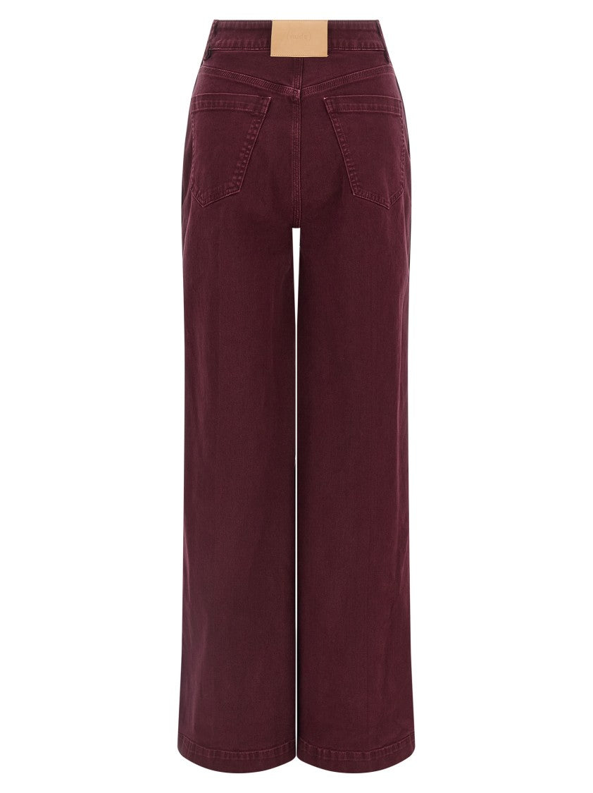 Nude High-Waisted Wide Leg Jeans With Stretched Pleat Detail