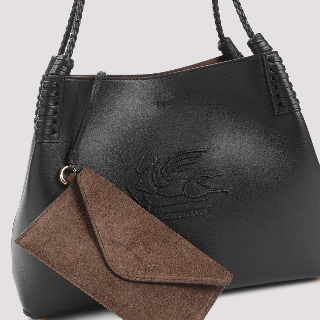 Etro Black Leather Braided Strap Handbag