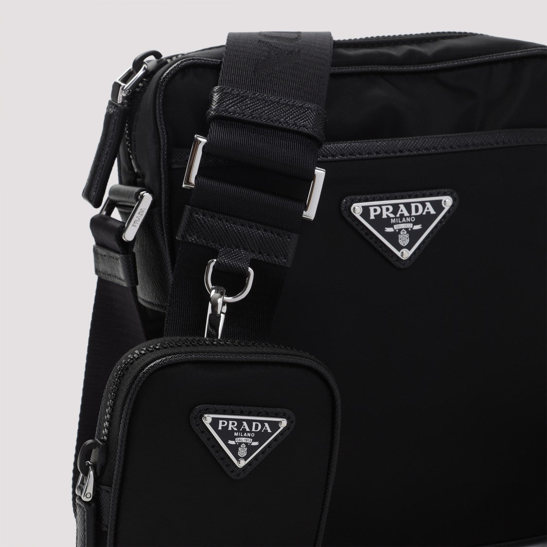 Prada Rectangular Black Crossbody Bag With Detachable Pouch