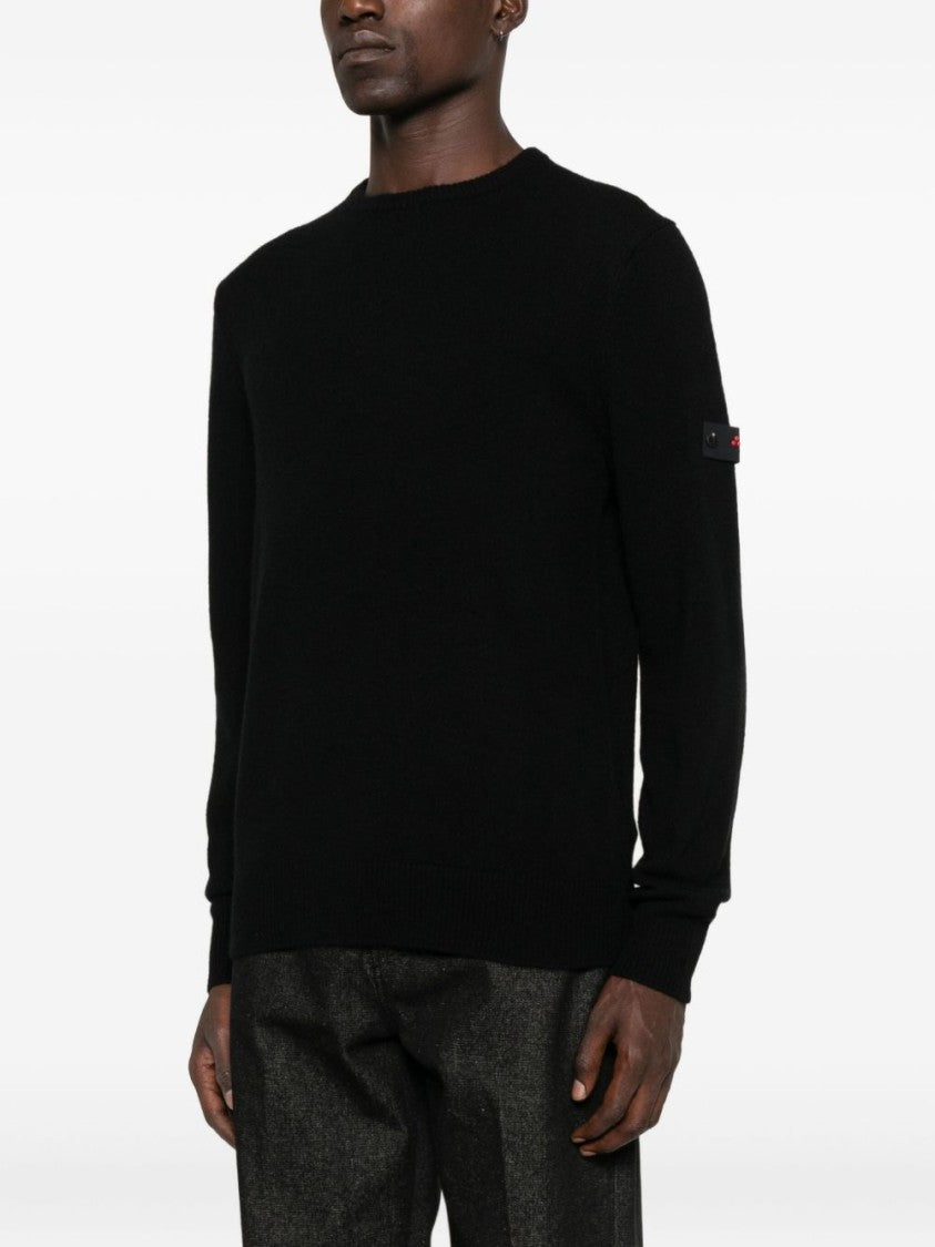 Peuterey Classic Black Crewneck Sweater With Ribbed Details