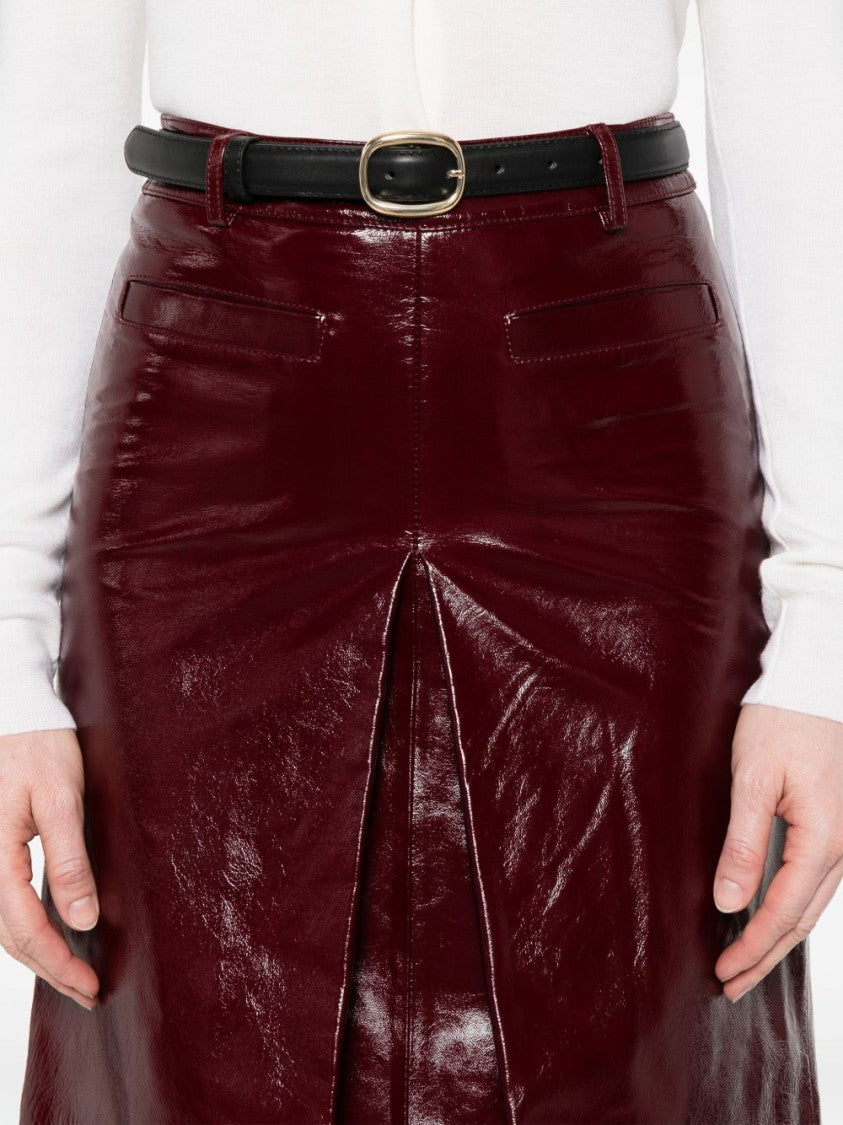 Self-Portrait Glossy Burgundy Mini Skirt With A-Line Silhouette