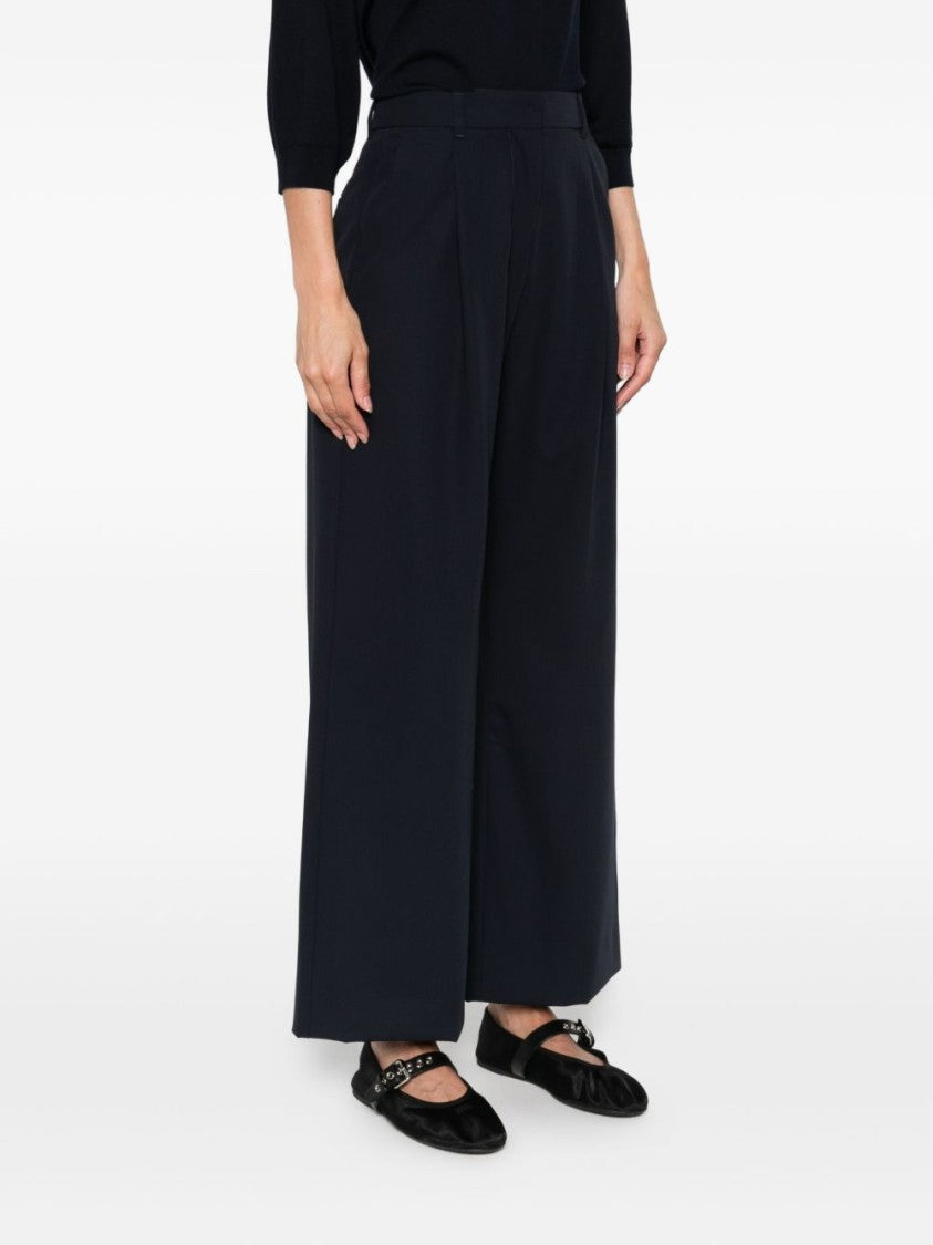Max Mara Navy Blue Wool Trousers With Pleated Front