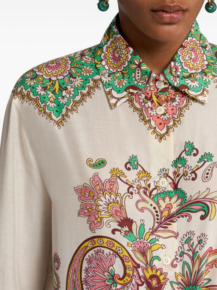 Etro Button-Down White Shirt With Floral Embroidery