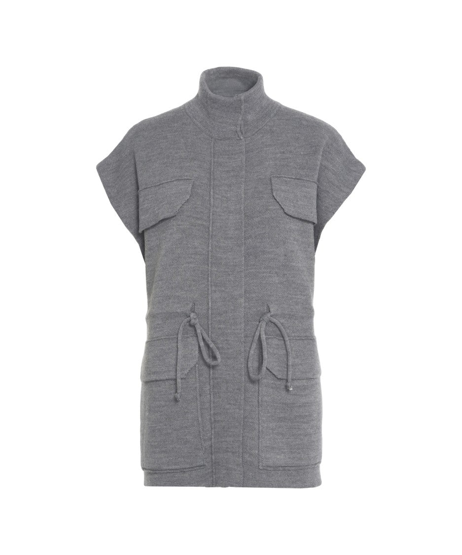 Jeio Sleeveless Knit Vest With High Collar And Front Zip Closure