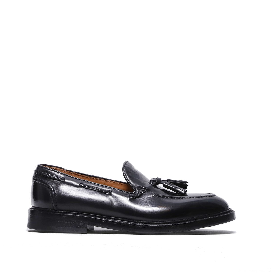 Green George Black Faded Leather Moccasin With Tassels