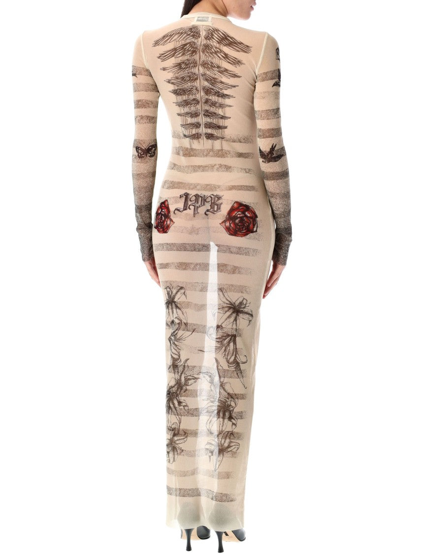 Jean Paul Gaultier Mesh Tatoo Marinier Long Dress