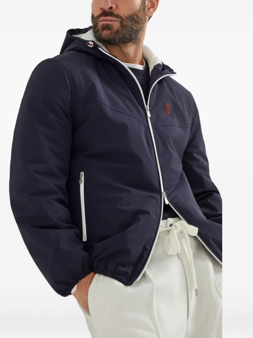 Brunello Cucinelli Fitted Blue Coat With Zip Front