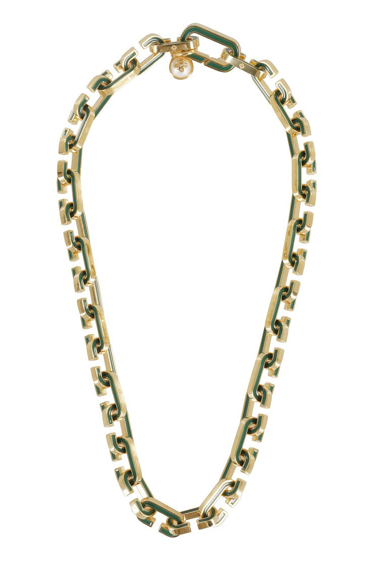 Casablanca C Link Necklace With Gold-Plated Brass And Green Enamel Accents