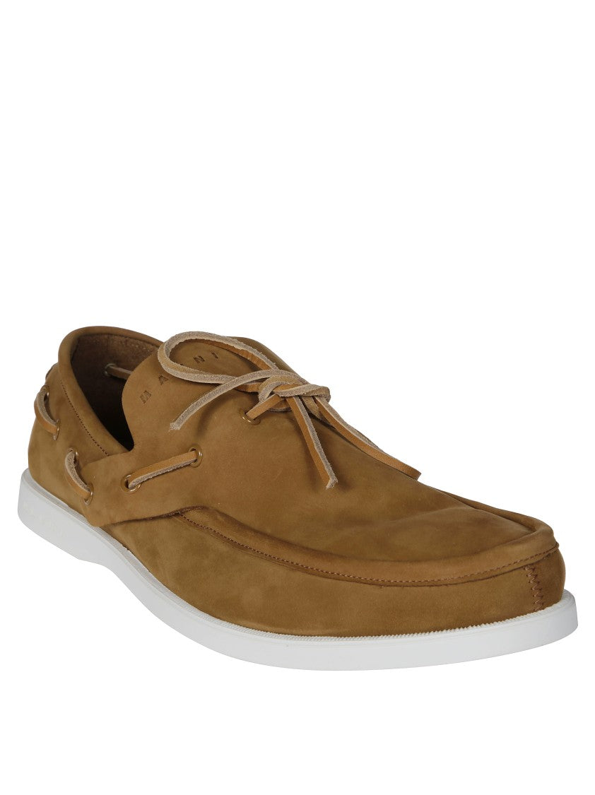 Marni Brown Leather Mocassini With Lacing Detail