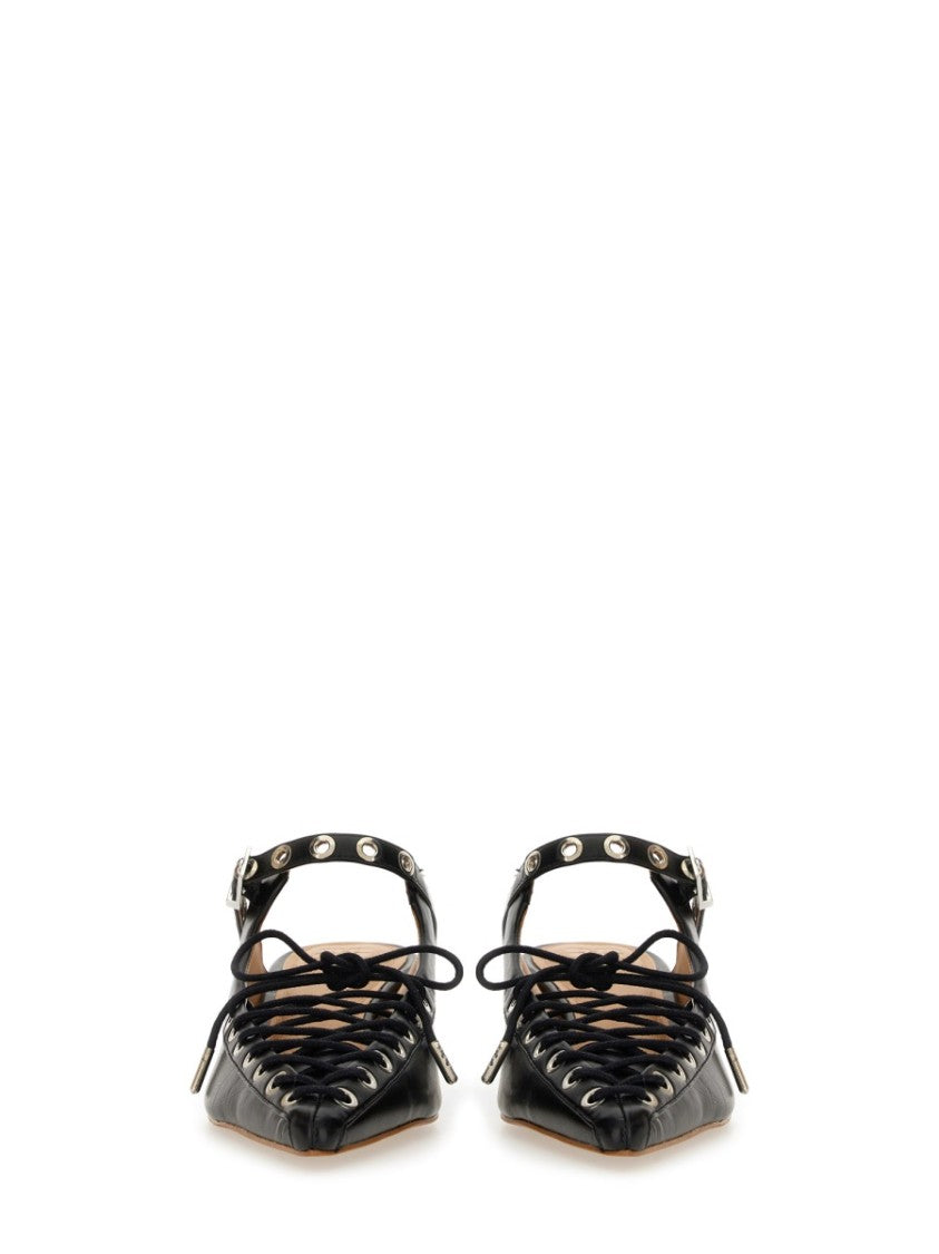 Ganni Pointed Toe Lace-Up Mules