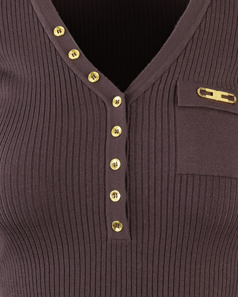 Elisabetta Franchi Ribbed Knit Top With Pocket Bordeaux