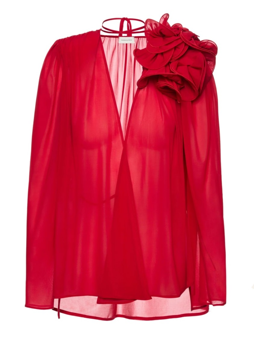 Magda Butrym Sheer Blouse With Oversized Floral Embellishment