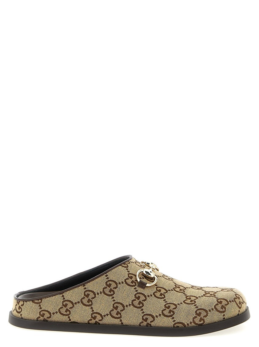Gucci Gg Fabric Sabots With Leather Trim