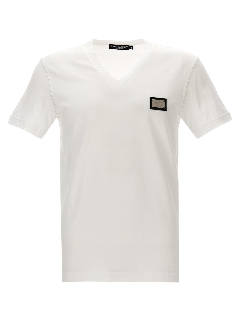 Dolce & Gabbana V-Neck White Cotton T-Shirt