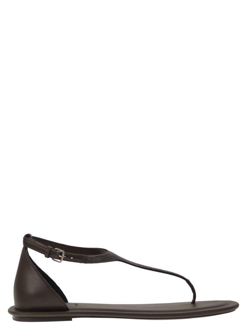 Brunello Cucinelli Nappa Leather Sandals With Precious Strap
