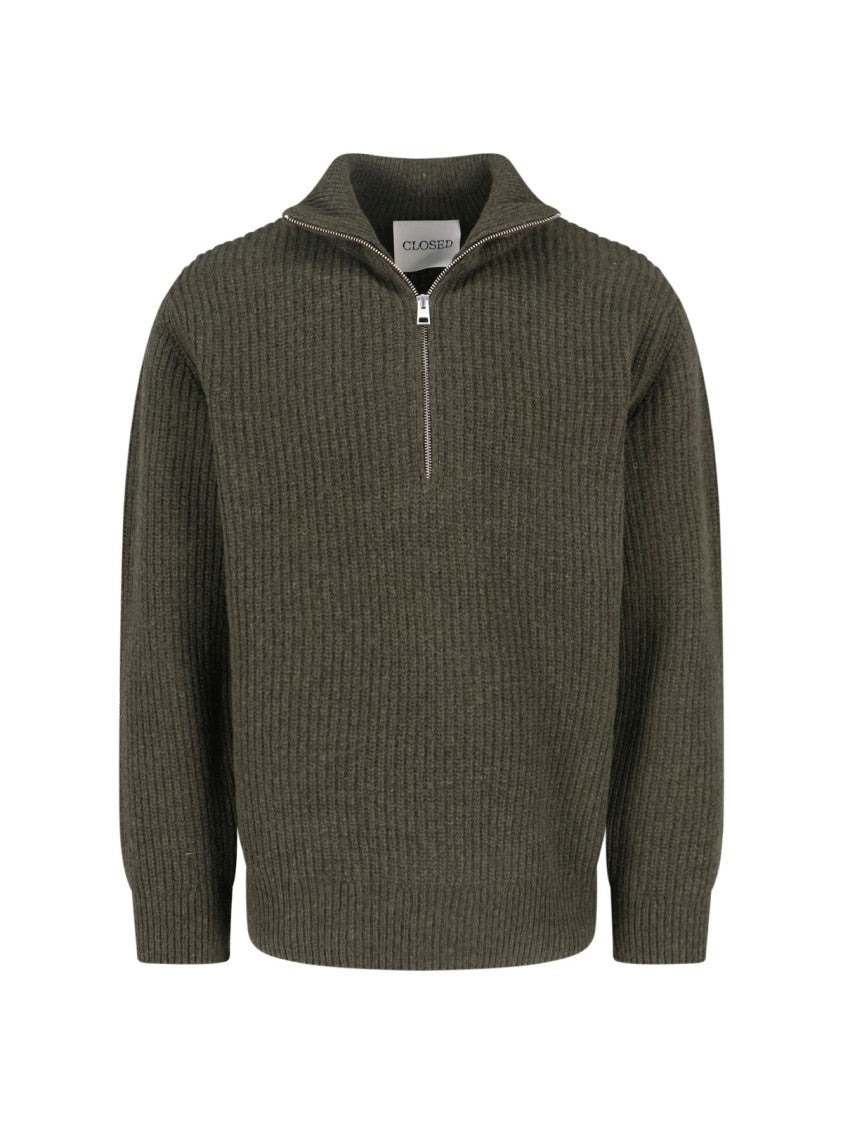Closed Rich Green Knit Sweater With Ribbed Trim