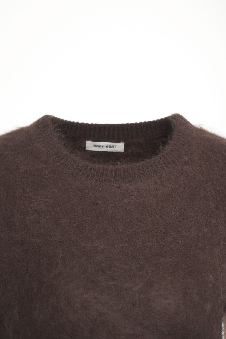 Soft Goat Brushed Cashmere Mini Dress With Round Neckline