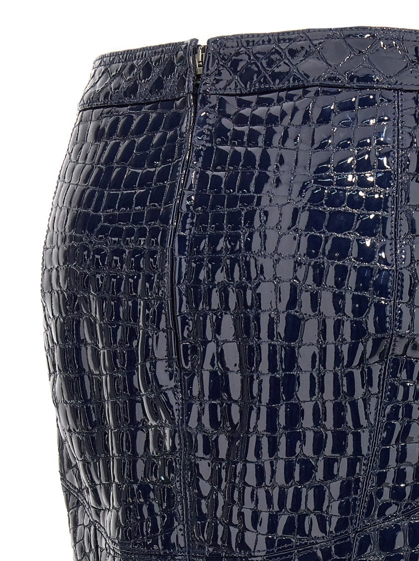 Tom Ford Coconut-Print Leather Midi Skirt With Back Pleat