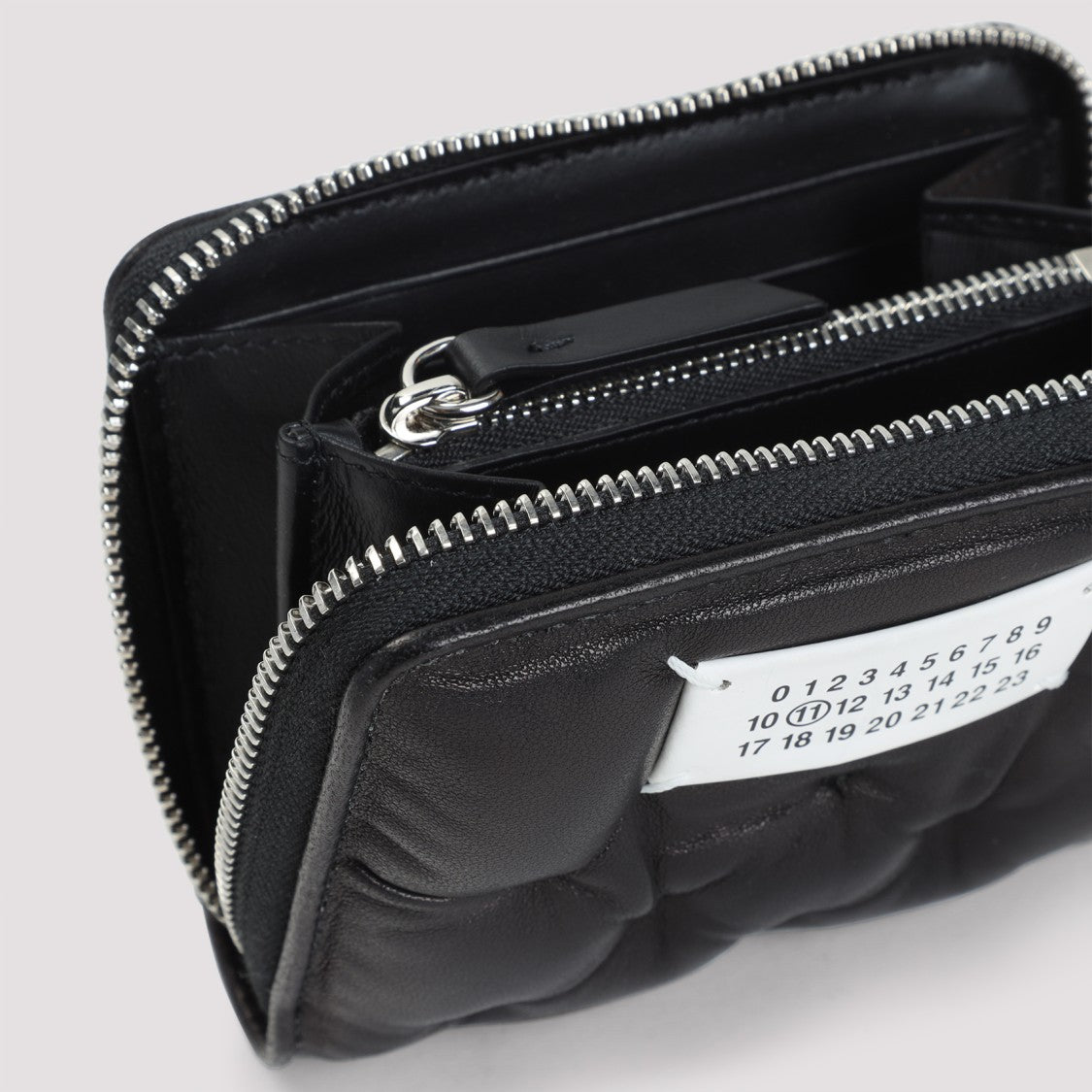 Maison Margiela Quilted Black Leather Zip Wallet With Contrasting Label