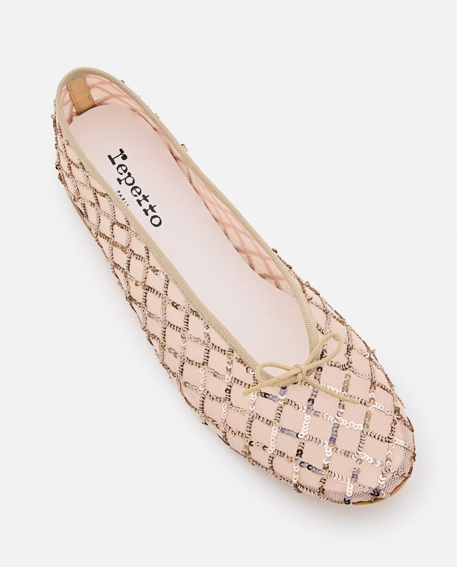Repetto Light Gold Woven Flats With Leather-Wrapped Heel