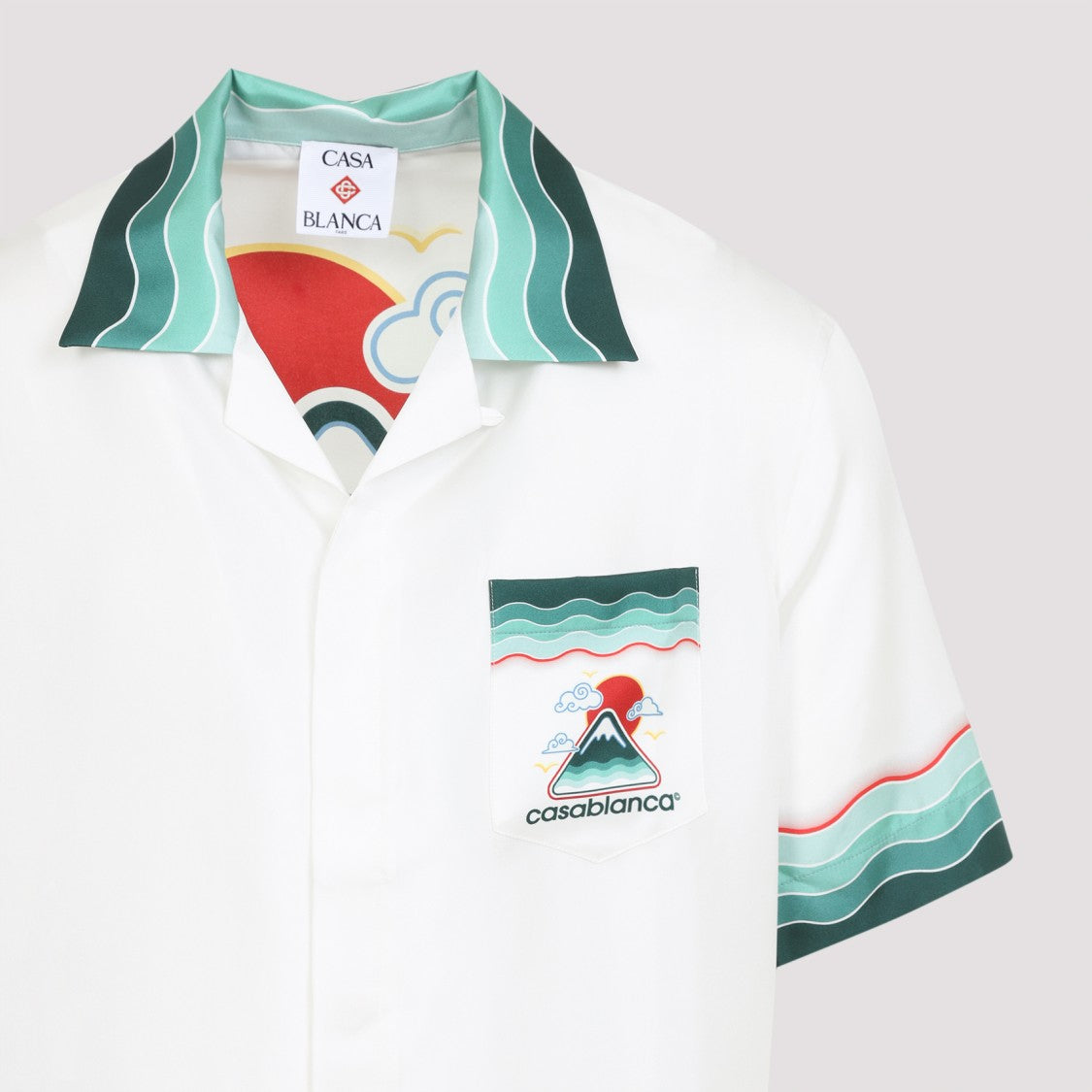 Casablanca White Silk Wavy Mountains Cuban Collar Shirt