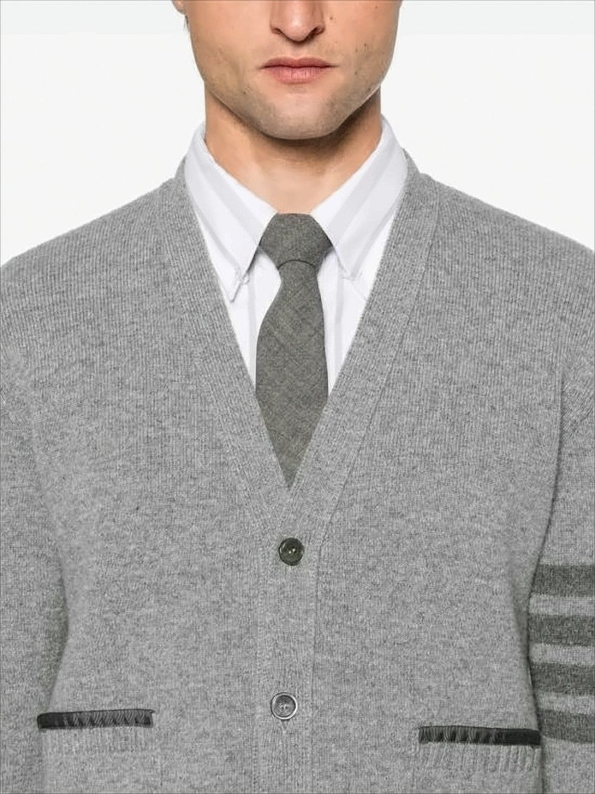 Thom Browne V-Neck Wool Cardigan With Button-Down Front And Striped Accents