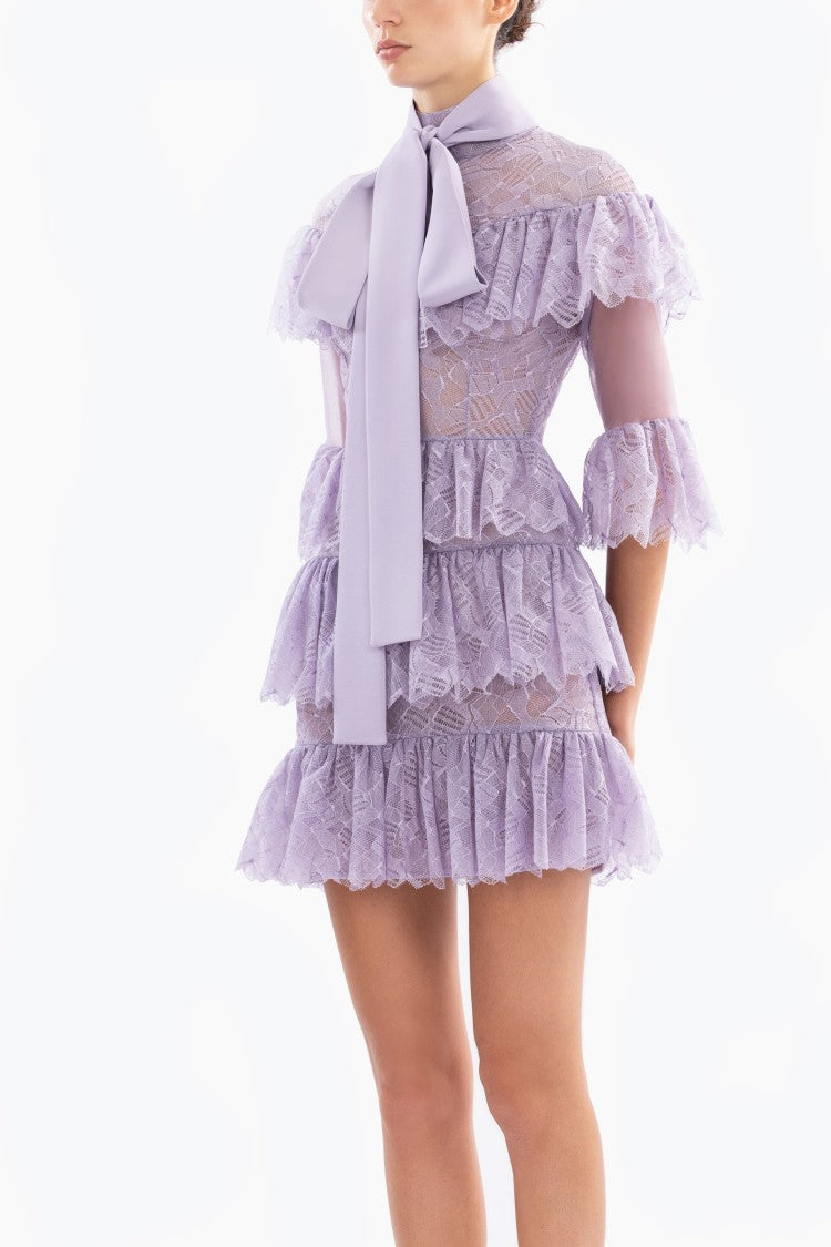 Saiid Kobeisy Ruffled Lace Mini Dress