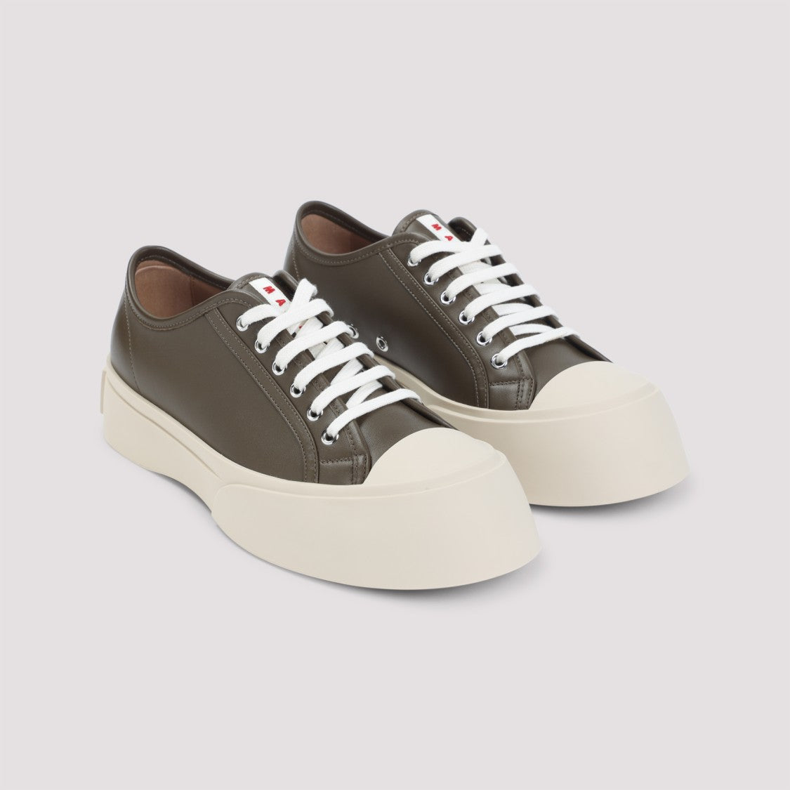 Marni Sage Green Calf Leather Sneakers With Sole