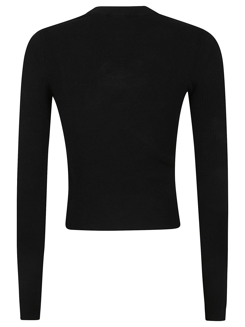 Diesel Cropped Black Top With Ribbed Texture