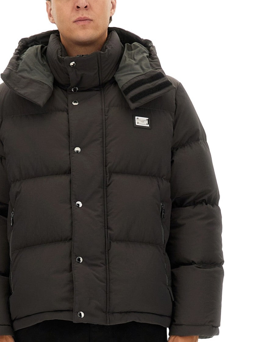 Dolce & Gabbana Boxy Black Padded Jacket With Detachable Hood