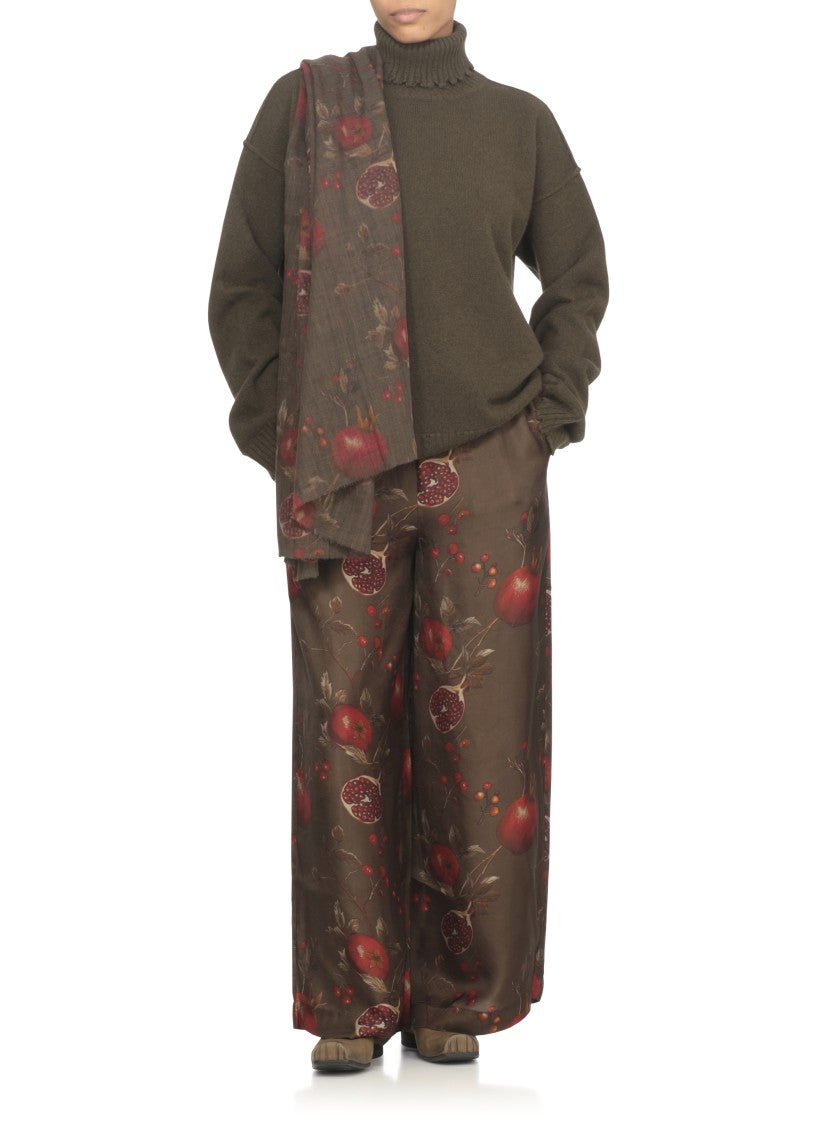 Uma Wang Wide-Leg Pansy Pants With Contrasting Pomegranate Design
