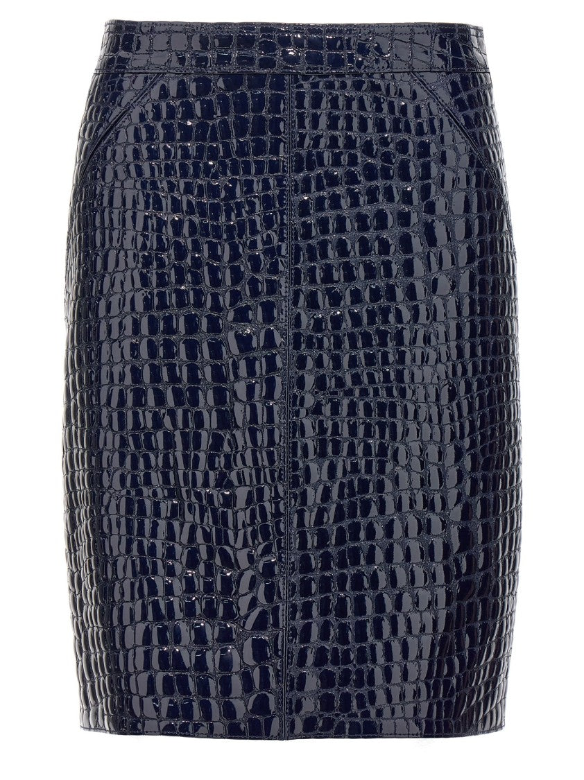 Tom Ford Coconut-Print Leather Midi Skirt With Back Pleat