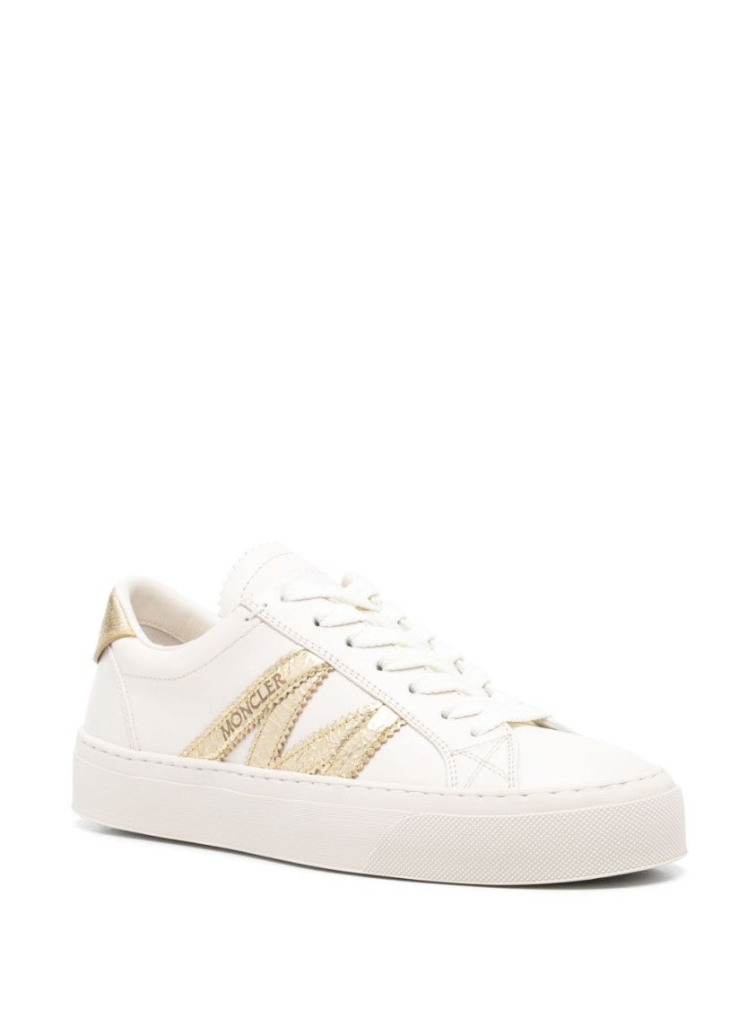 Moncler Low-Top White Sneakers With Metallic Stripes And Textured Heel