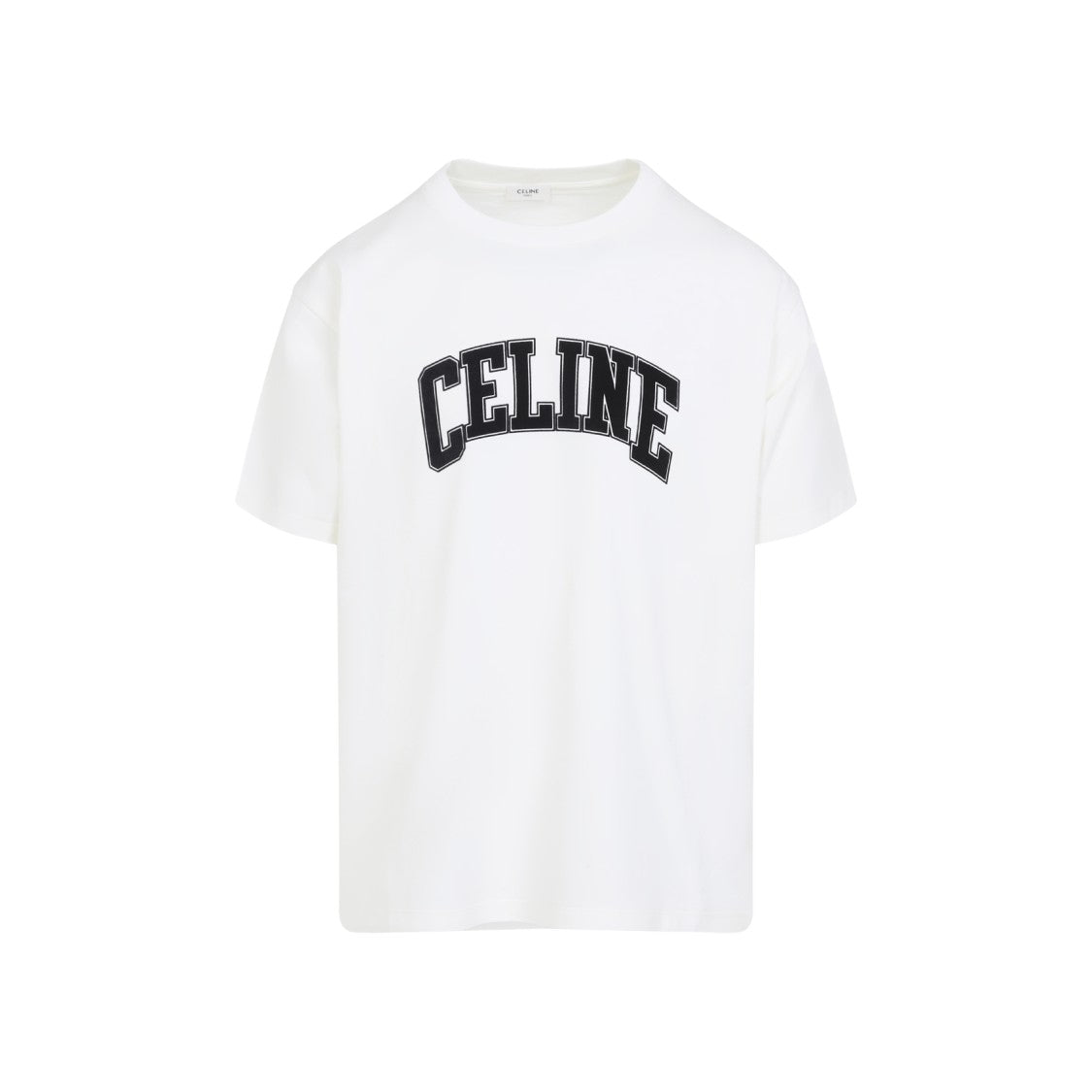 Celine Off White Cotton T-Shirt With Contrasting Logo