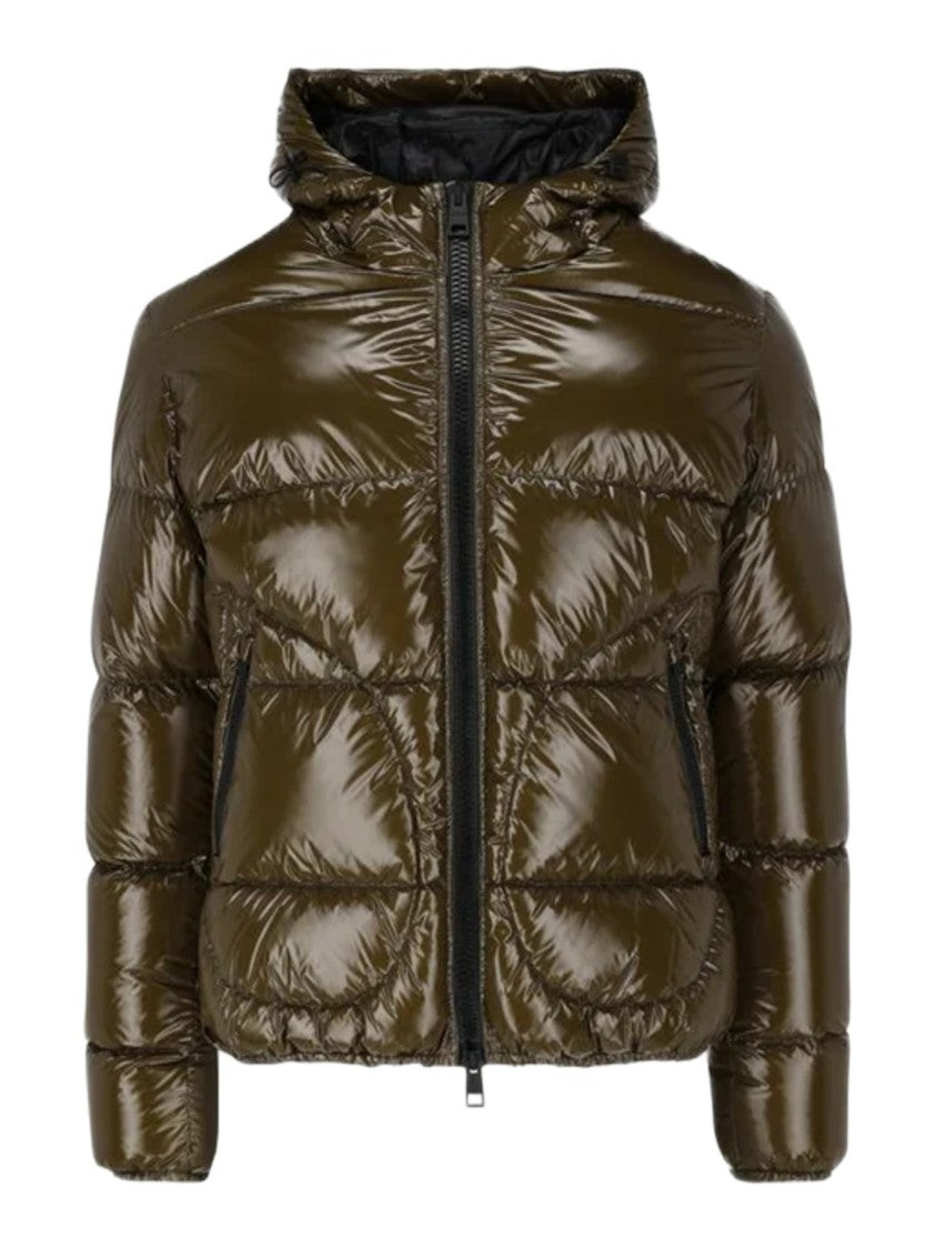 Herno Glossy Bomber Jacket With Horizontal Quilting And Adjustable Hood
