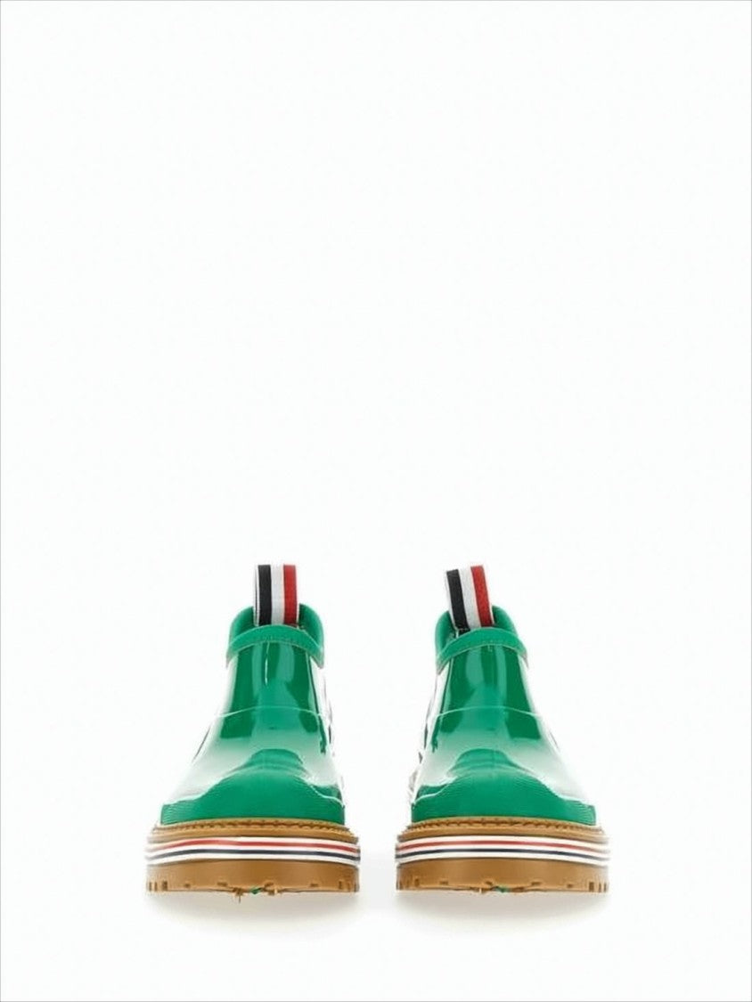 Thom Browne Glossy Green Pvc Boots With Chunky Sole And Tricolor Accents