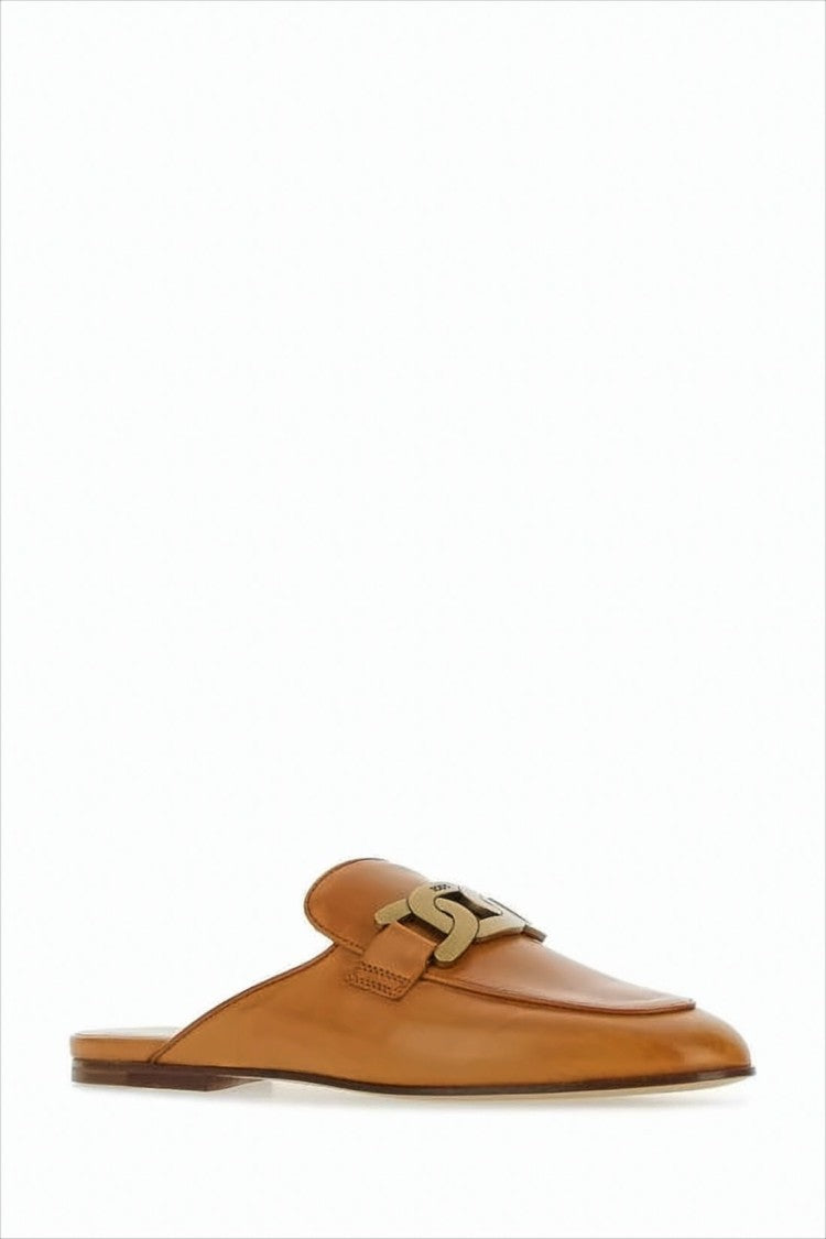 Tod's Leather Mule Slipper With Pointed Toe And Metallic Buckle