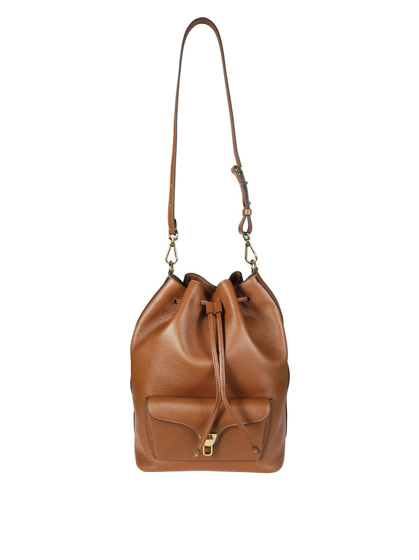 Coccinelle Bucket-Style Leather Backpack With Drawstring Closure