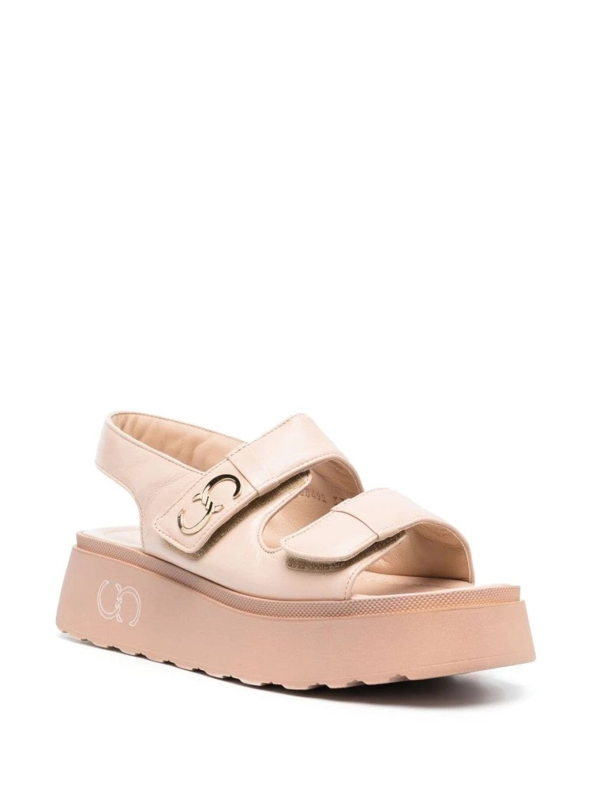 Casadei Beige Leather Flat Sandals With Adjustable Straps