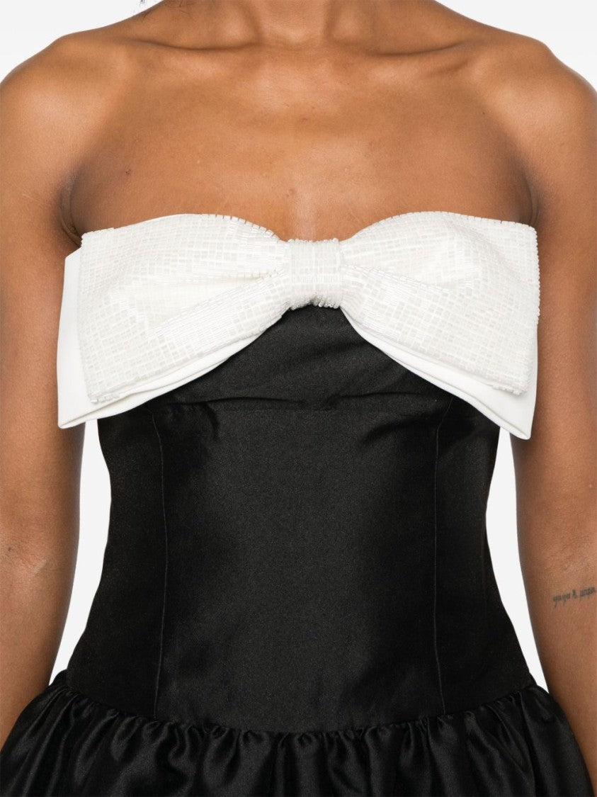 Self-Portrait Taffeta Contrast-Bow Midi Dress