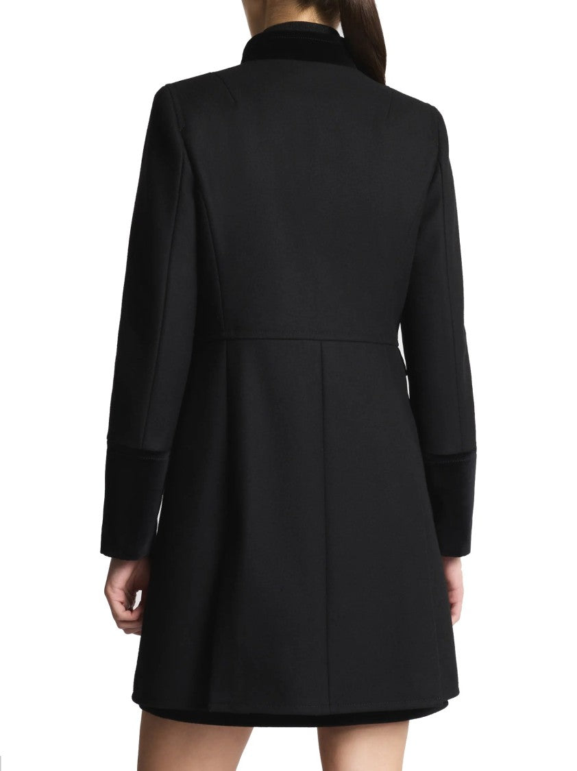 Fay Structured Black Coat With Velvet Accents And High Collar