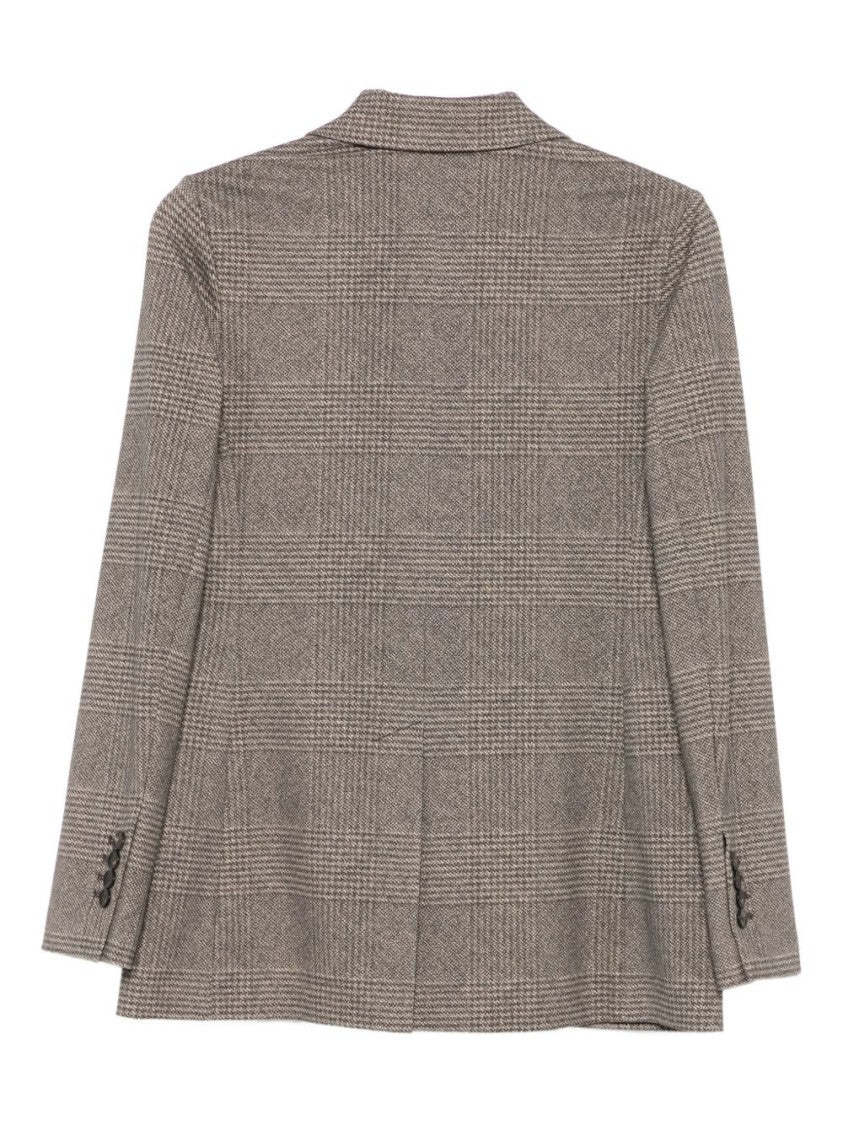 Circolo 1901 Double-Breasted Checkered Brown Jacket