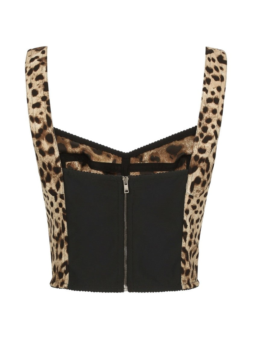 Dolce & Gabbana Leopard Print Charmeuse Bustier