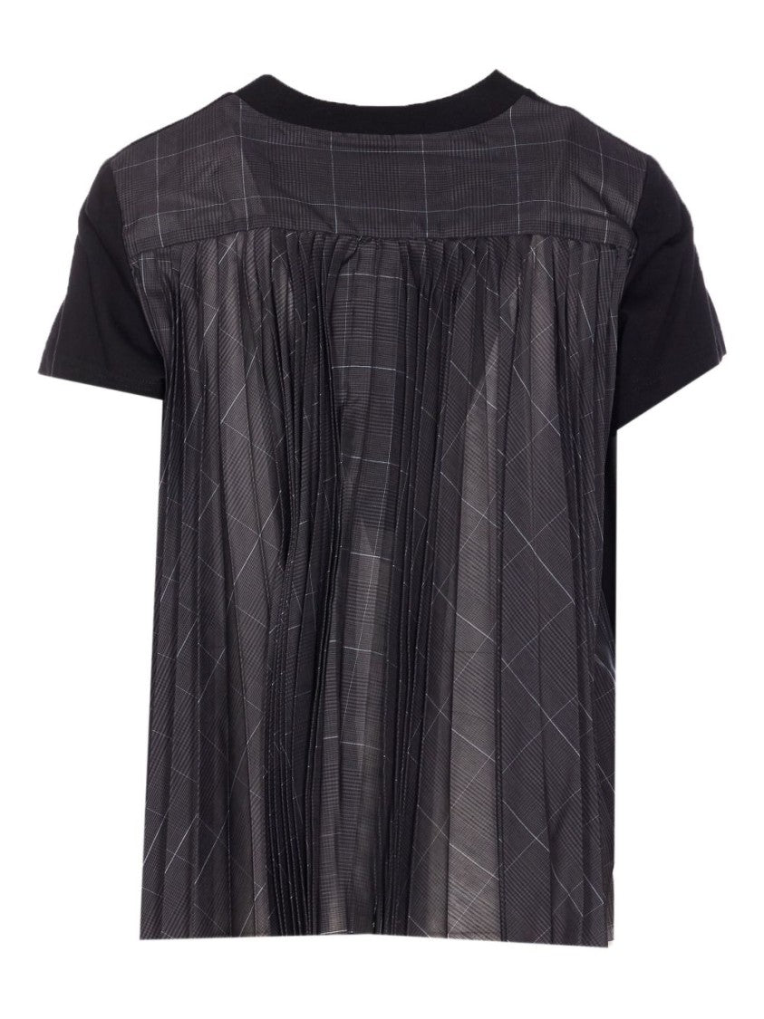 Sacai Short-Sleeved Top With Pleated Checkered Back Detail