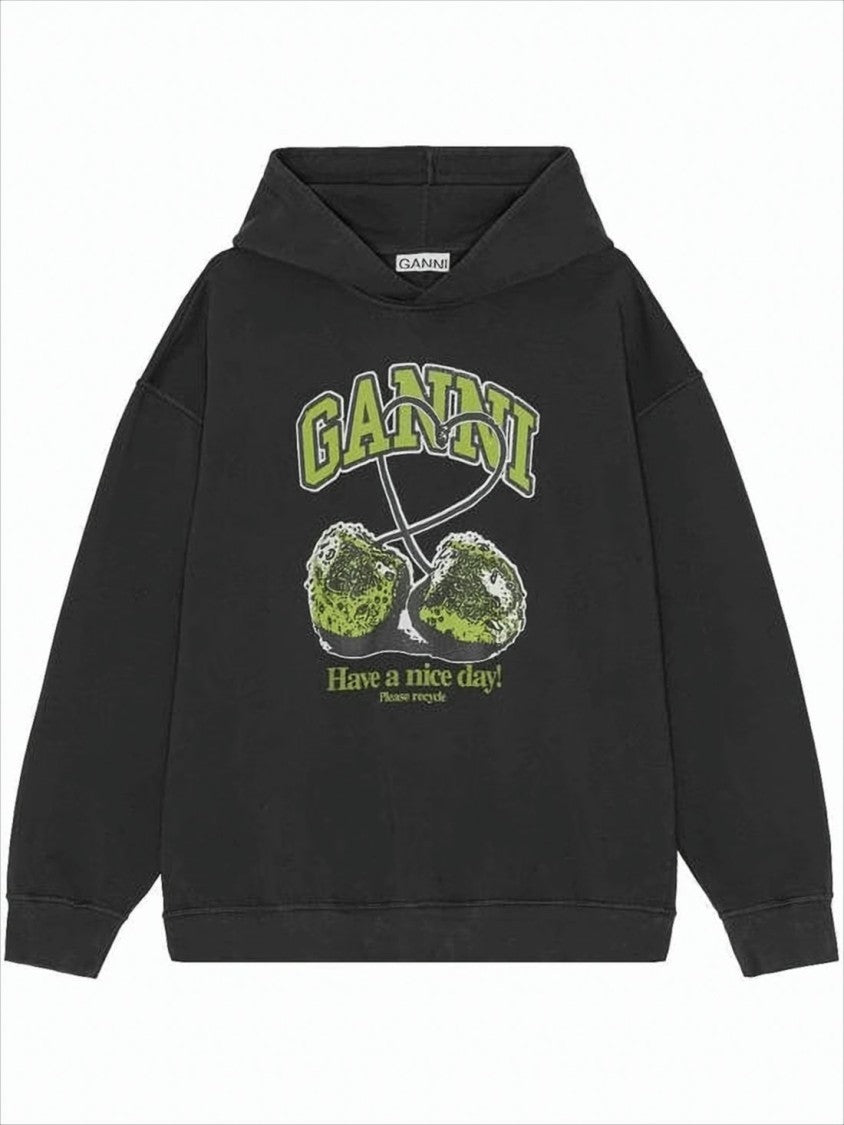 Ganni Relaxed-Fit Graphic Print Hoodie