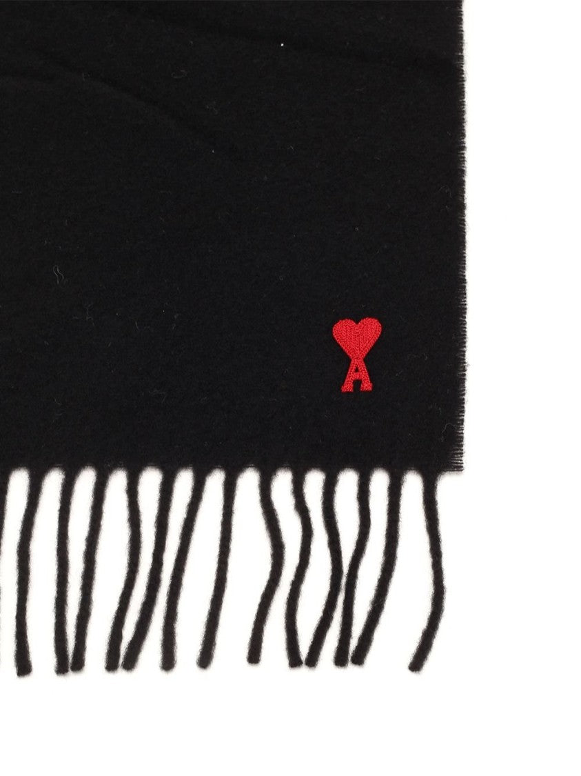 Ami Rectangular Wool Scarf With Fringed Ends