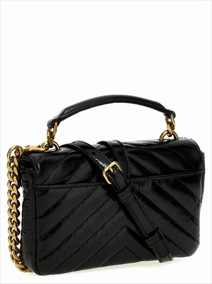 Saint Laurent Lambskin Tote Bag With Quilted Chevron Pattern